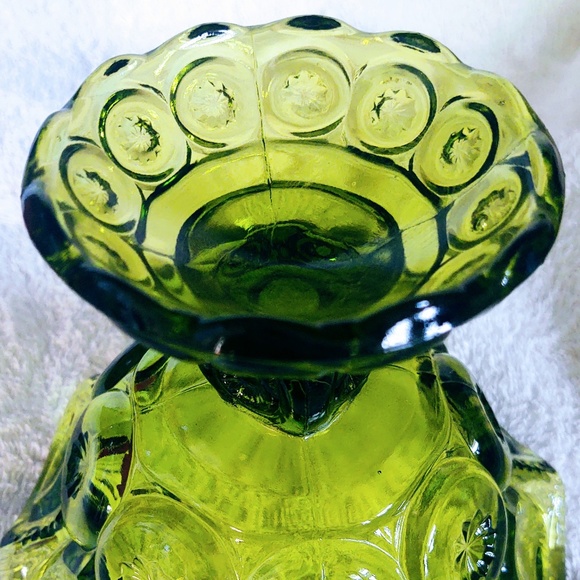 Vintage L. E. Smith Green Glass Footed Compote/Candy/Nut Dish Moon & Stars/MCM - Picture 16 of 16